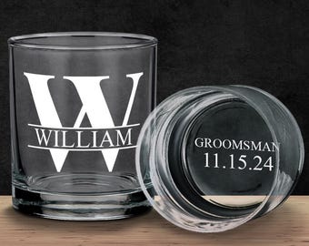 Custom Groomsmen Whiskey Glass: Personalized Laser Etched Bourbon Scotch Tumbler