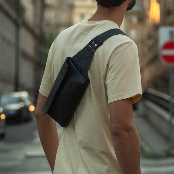 Waist bag Minimalist Black bag Eco-friendly Gift for men Vegan gift Black fanny pack Handmade gift Accessories for men