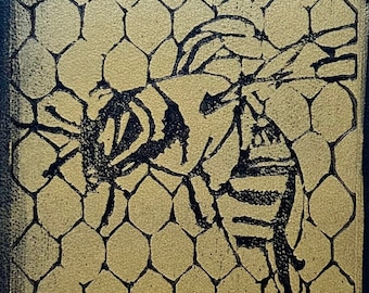 Limited bee prints - original gold and black lino prints