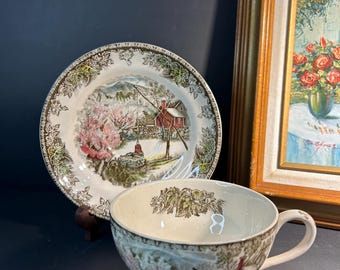 Rarely find Johnson Brothers The Friendly Village oversized cup with saucer,cottagecore, farmhouse ,rustic decor style
