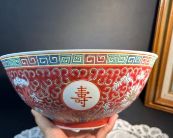 Rare find Vintage Jingdezhen Mun Shu Famille Rose Big Porcelain Bowl,cottagecore, farmhouse ,rustic decor style