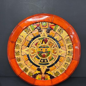 Mayan Kalender Intarsien aus Holz Handgeschnitzte Plakette Dekor