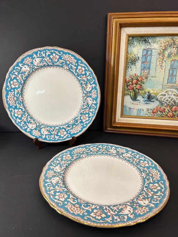 Set of Two Phoenix Crown Staffordshire Ellesmere Blue Dinner Plate