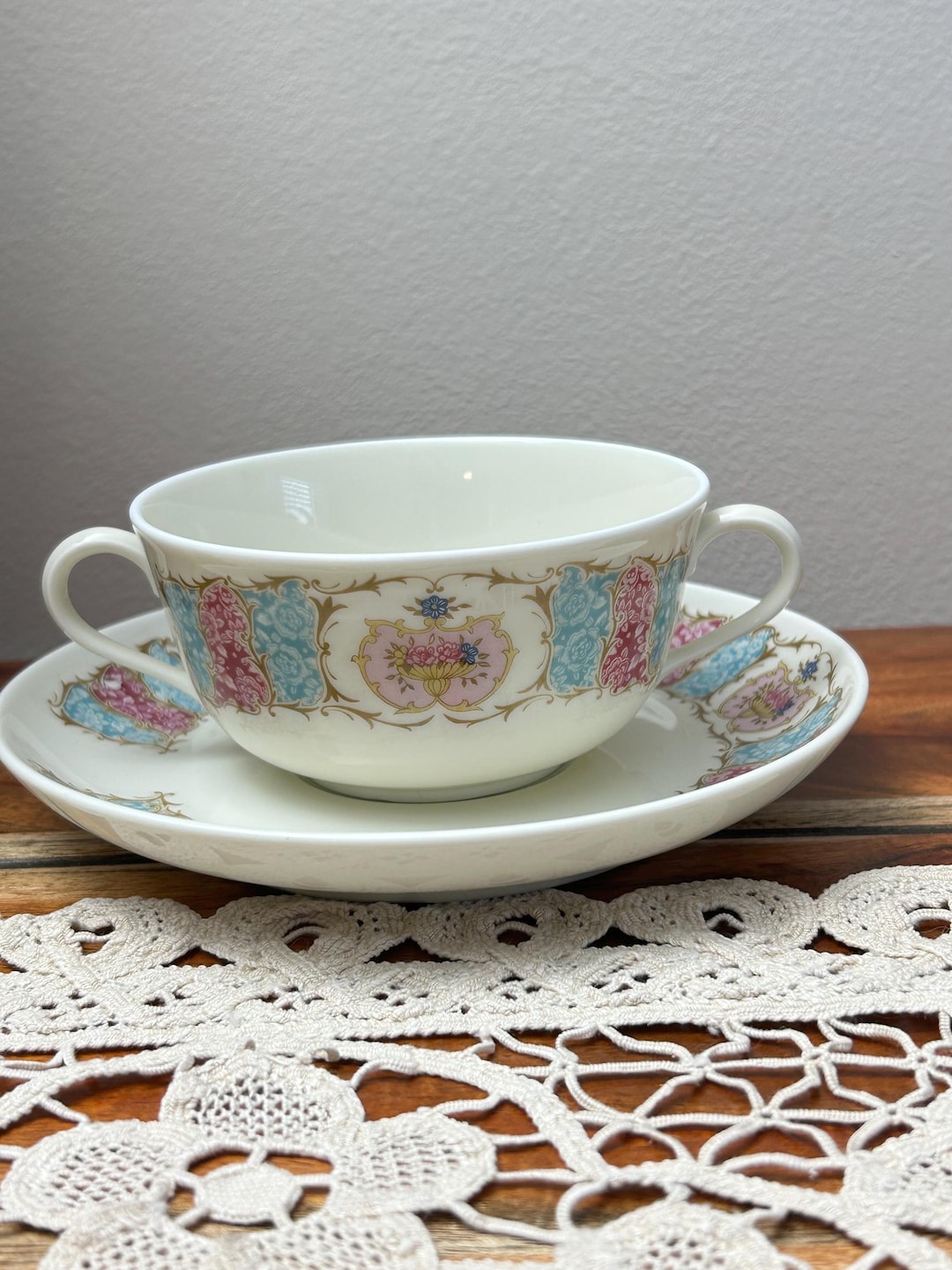 Richard Ginori Bianco Floral Soup Bowl & Saucer Set, Italy (set of