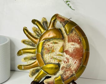 Handgemachte Keramik Wandbehang Sonne und Mond, Kupfer Celestial Art