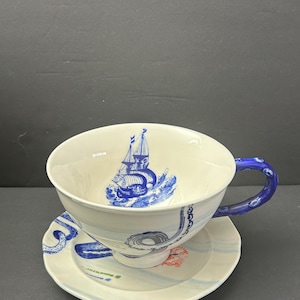 Anthropologie deep-sea octopus cup & saucer set (2),cottagecore, farmhouse ,rustic decor style image 4
