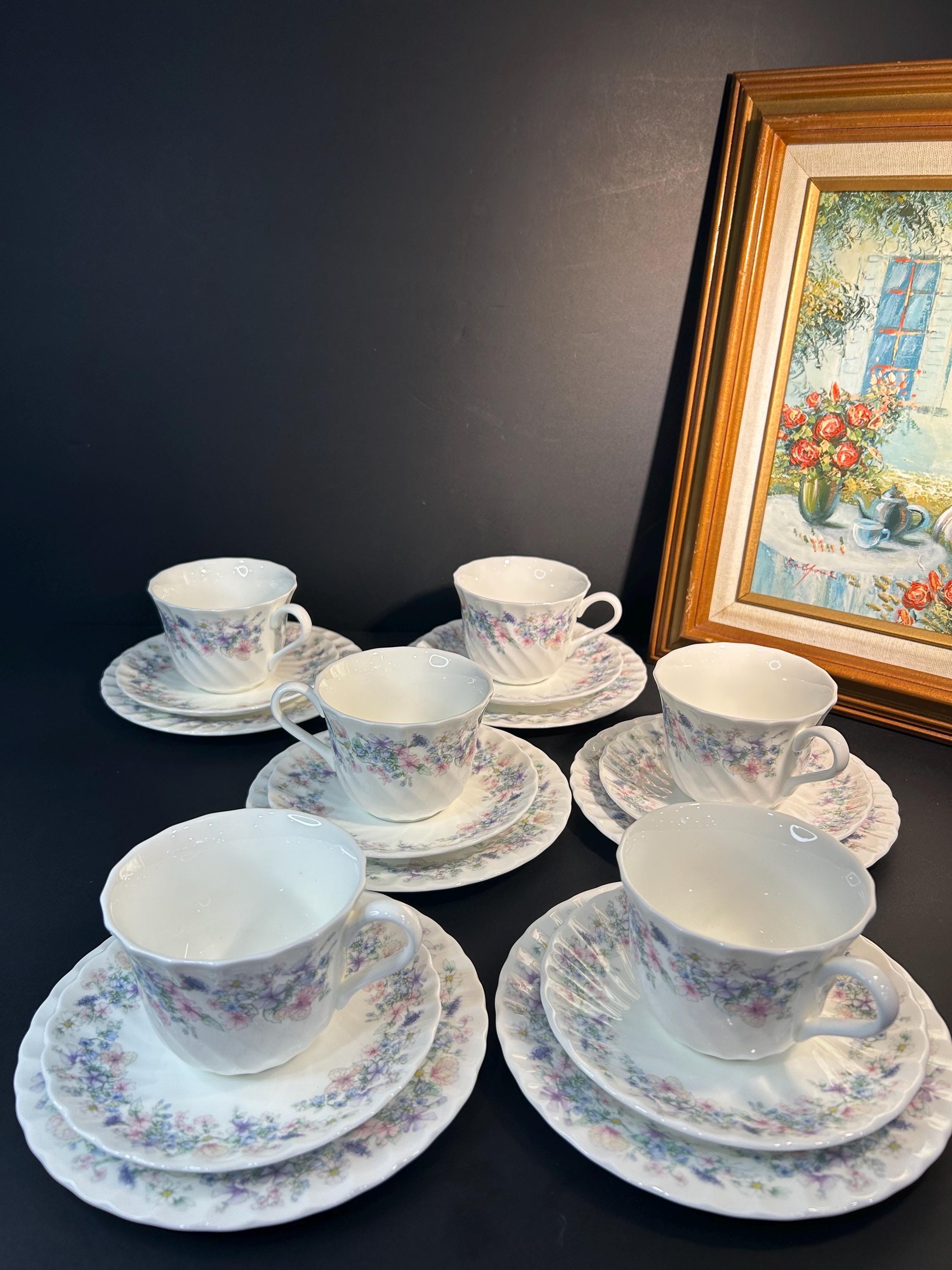 Wedgwood Angela Bone China Spiral Swirl Tea Sets and Plates