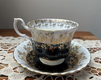 Royal Albert Unnamed Regal Series Tea Cup And Saucer Set in Black,cottagecore, farmhouse ,rustic decor style