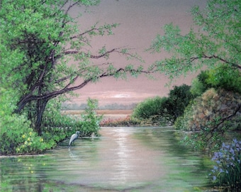 Mossy Creek de Tina M. Morgan, obra de arte original en colores pastel en Pastelmat, 7,5" x 10 3/8", sin marco.
