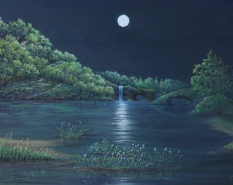 Moonlit #4 de Tina M Morgan, pastel original sobre superficie Pastelmat, 7,25" x 10 7/16", sin marco.