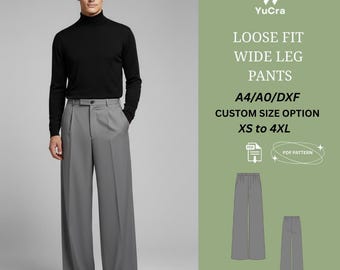 Men’s Wide Leg Pants Sewing Pattern | Loose Fit Trousers XS–4XL | Classic Straight Draped Pants | Easy Beginner Friendly PDF Pattern