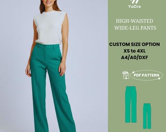PDF-patroon wijde broek met hoge taille | Elegante damesbroek XS–4XL | Eenvoudig pdf-patroon voor beginners
