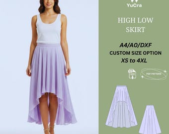 Naaipatroon hoog en laag rok | Asymmetrische midirok | XS–4XL | Eenvoudig pdf-patroon voor beginners (A4/A0/DXF)