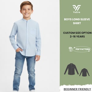 Kinder Stehkragen Shirt PDF Schnittmuster | Jungen Langarmshirt Button Up Top Smart Casual 2-16 Jahre | Einfache anfängerfreundliche PDF-Häkelanleitung