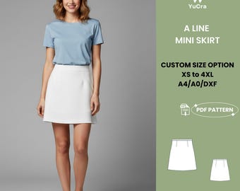 A-Linie Mini Rock PDF Schnittmuster | Damen Rock hoher Taille kurz XS–4XL | Einfache anfängerfreundliche PDF-Häkelanleitung