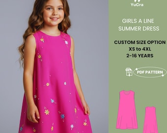 Girls' A-Line Summer Dress PDF Sewing Pattern | Kids Sleeveless Party Gown Sundress 2–16 Years | Easy Beginner Friendly PDF Pattern