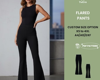 Flared Pants PDF Sewing Pattern | Women's Bell Bottom Yoga Trousers XS–4XL | Easy Beginner Friendly PDF Pattern