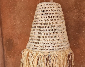Moroccan pendant light in straw and raffia , straw lampshade