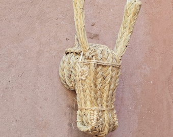Straw donkey head  for wall decoration