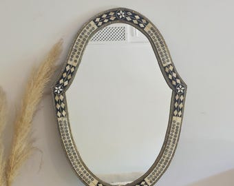 Moroccan oriental mirror with cow bone frame  - handmade wall decor