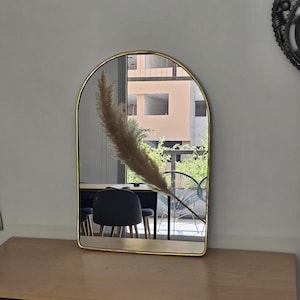 Moroccan handmade brass wall mirror in door shape