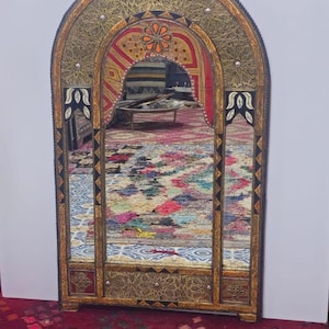 Moroccan oriental mirror with natural inlay frame  - Arched door-shaped handmade wall decor