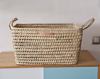 Wicker Toy Storage Basket: Woven Palm Leaf Trunk