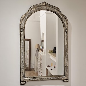 Moroccan oriental mirror with natural inlay frame  - Arched door-shaped handmade wall decor