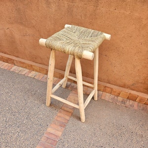 Moroccan stool bar with palm leaf cord