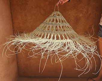 Lámpara colgante con forma de sombrilla de paja, pantalla de paja