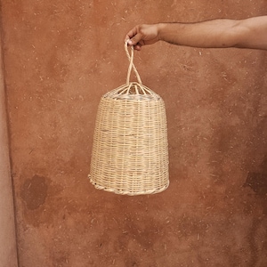 wicker boho pendant light, straw lampshade