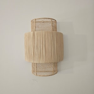 Boho Chic Raffia Wall Sconce from Morocco - Stylish Honeycomb Pattern