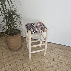 Moroccan stool bar with boucherouite cord