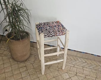 Moroccan stool bar with boucherouite cord