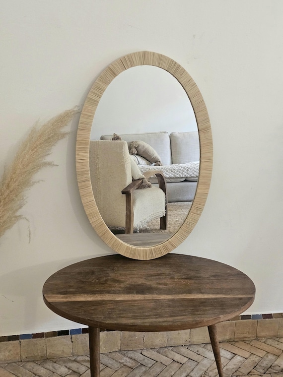 Handmade Oval Raffia Mirror: Moroccan Boho Wall Decor