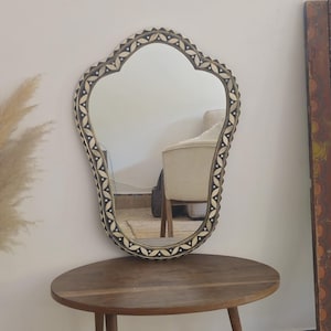 Moroccan oriental mirror with bone frame  - handmade wall decor