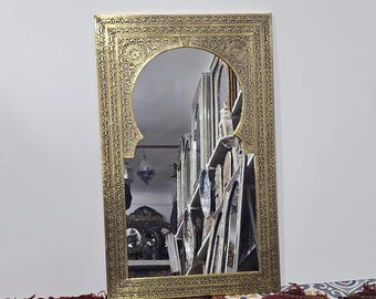 Moroccan brass oriental mirror in door shape