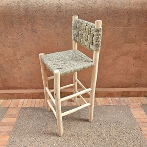 Moroccan stool bar with palm leaf cord