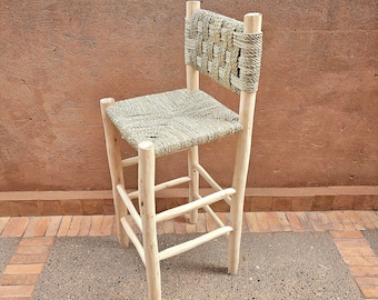 Tabouret de bar marocain avec cordon en feuilles de palmier