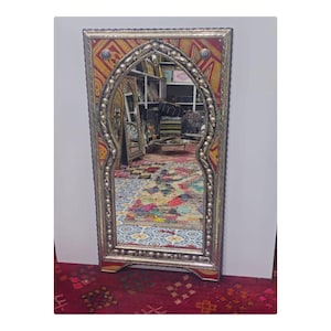 Moroccan oriental mirror in metal and painted leather frame  - Arched door-shaped handmade wall decor