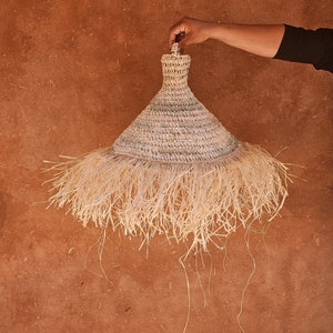 Moroccan pendant light in straw and raffia , straw lampshade