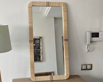 Moroccan raffia mirror in rectangular shape