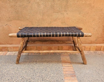 Moroccan bench with black leather