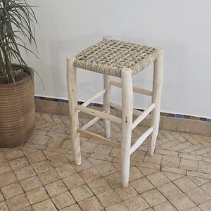 Moroccan stool bar with palm leaf cord