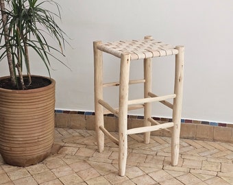 Moroccan stool bar with natural leather