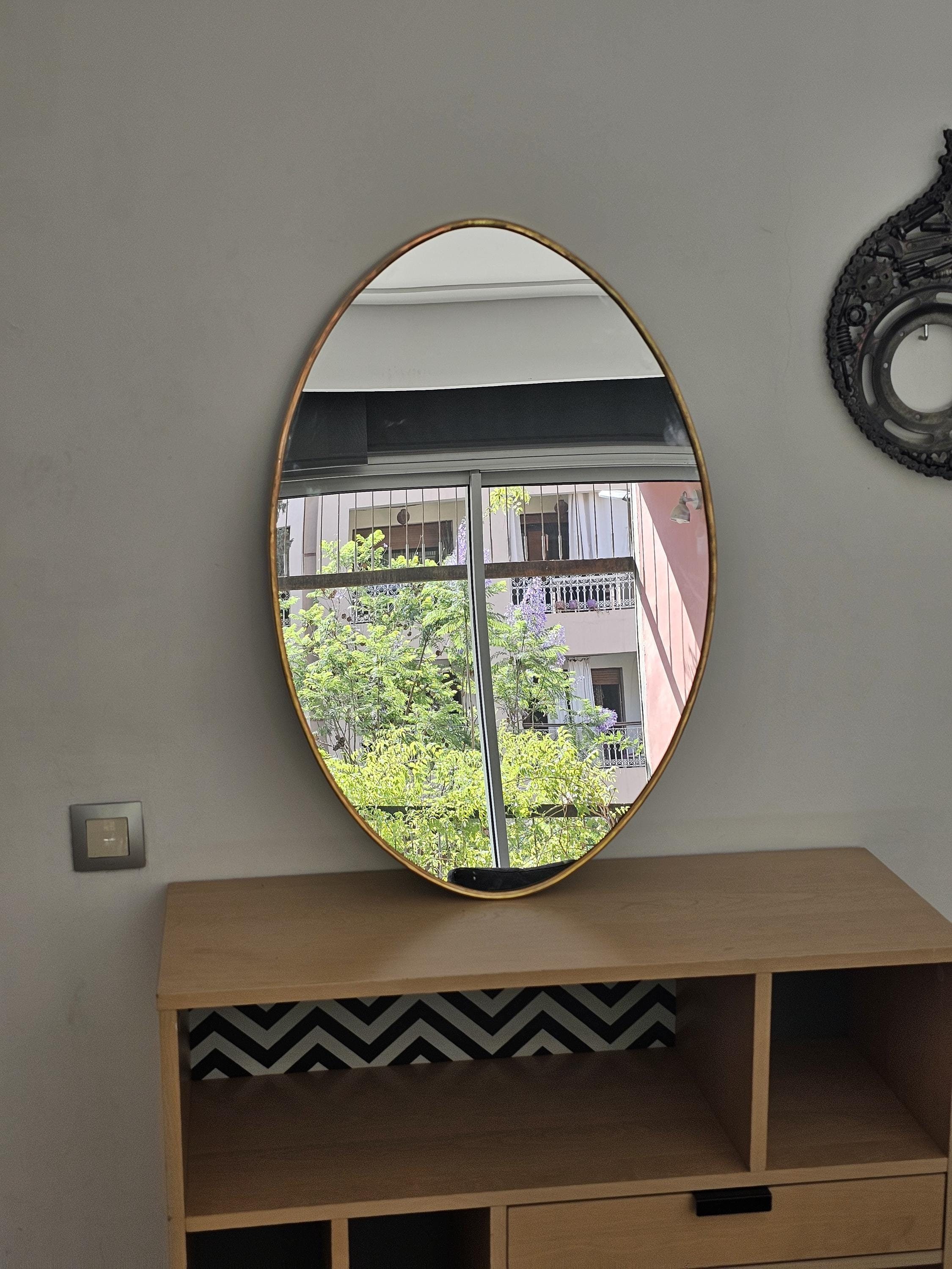Moroccan handmade brass wall mirror in oval shape