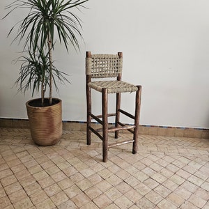 Moroccan stool bar with palm leaf cord