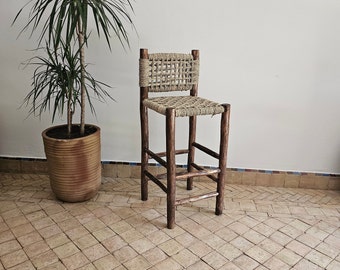 Moroccan stool bar with palm leaf cord