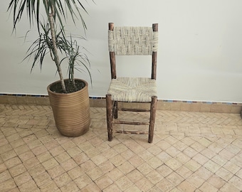 Chaise marocaine en bois avec cordon en feuille de palmier