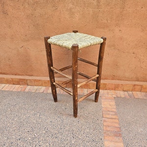 Moroccan stool bar with palm leaf cord